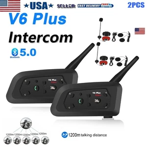 2x V6 Pro Motorcycle Intercom 2000m 10 Riders Bluetooth Helmet Headset with Mic - Picture 1 of 10