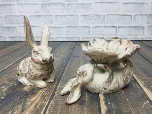 Cast Iron Country Rabbit Statue Bird Feeder Jewelry Trinket Dish Indoor Outdoor - Picture 1 of 6