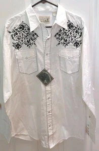 Roper Western Shirt Men XL Pearl Snaps Pockets Embroidered White New With Tags - Picture 1 of 9