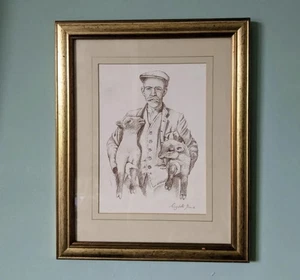 Framed Farmer Man Lambs Lambing Agriculture British Drawing Print Art uk - Picture 1 of 3