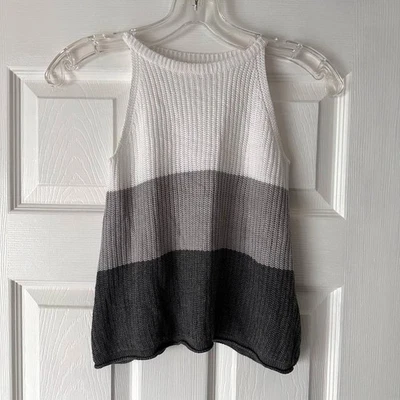 Camiseta sin mangas recortada de punto a rayas gris blanco para mujer XS sin mangas de verano Foto 1 de 4