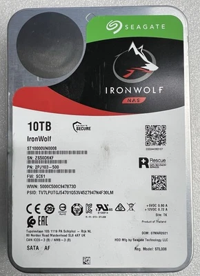 Seagate IronWolf NAS 10TB 7200RPM 3.5" SATA Hard Drive HDD ST10000VN0008 - Image 1 of 2