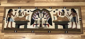 Vintage Ägyptische Sphinx Textil Wandteppich Leinen Applikation Wandbild Tribal Selten - Bild 1 von 23