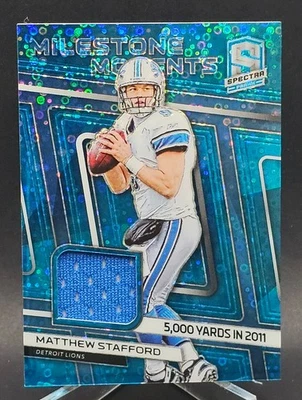 2019 SPECTRA MATTHEW STAFFORD MILESTONE MOMENTS BLUE JERSEY CARD /75 SP LIONS - Image 1 of 2
