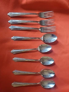 3 Forks 4 Spoons Serve Spoon Kenilworth Patt. Ekco Stainless Flatware Vintage MC - Picture 1 of 4