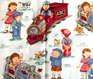 Michael Miller Cotton Fabric I THINK I CAN Children Play Trains 44"W x 1½ Yards - Picture 1 of 7