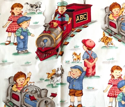 Michael Miller Cotton Fabric I THINK I CAN Children Play Trains 44"W x 1½ Yards - Image 1 of 4