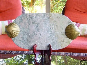 SCHÖNES ANTIKES MARMOR SCHNEIDEBRETT MESSINGGRIFFE MEERESMUSCHEL MUSCHEL STRANDHAUS - Bild 1 von 7