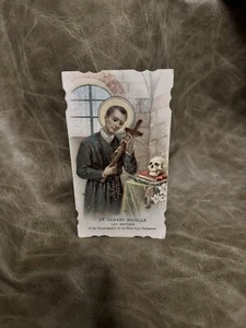 VICTORIAN CANADIAN ST. GERARD MAIELLA WITH SKULL PRAYER CARD - Picture 1 of 2