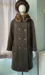 ZARA Brown Mix Wool/Mohair Blend Ladies’ Knitted Coat Fur Collar Size M Petite - Picture 1 of 24