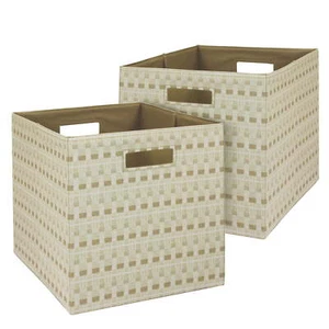 Fabric Cube Storage Bins (12.75" x 12.75"), 2 Pack, Patchwork Stripe - Picture 1 of 6
