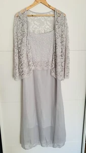 Kleid Und Kimono 2 Tlg Set Midi Spitze Grau Xl 42 Zweiteiler Elegant Festlich - Bild 1 von 6