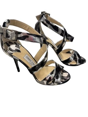 Jimmy Choo Lottie Heels Camo Leopard Print Sandal Steel Mix 37 US 7 NIB $850 - Image 1 of 4