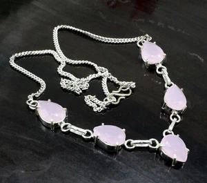 Rose Quartz Gemstone 925 Sterling Silver Jewelry Necklace Gift For Her 17-18 - Picture 1 of 7