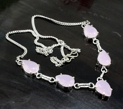 Rose Quartz Gemstone 925 Sterling Silver Jewelry Necklace Gift For Her 17-18 - Image 1 of 4