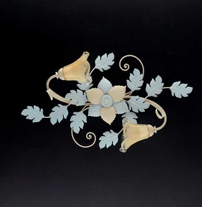 PLAFONIERA A 2 LUCI FERRO BATTUTO MURANO AVORIO-CELESTE COLL.PRE ART.PL130/2 - Picture 1 of 1