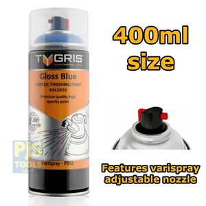 Tygris P310 400ml gloss blue acrylic top coat finishing spray paint RAL5010 - Picture 1 of 2