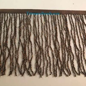 By the Yard-6" DARK COPPER BROWN Beaded BUGLE Bead Fringe Lamp Costume Trim - Picture 1 of 1
