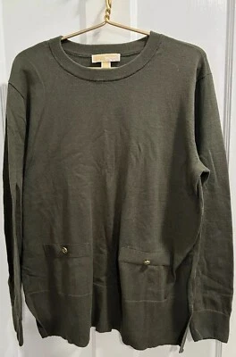 Suéter túnica Michael Kors para mujer con cremallera verde militar talla grande cuello redondo Foto 1 de 4