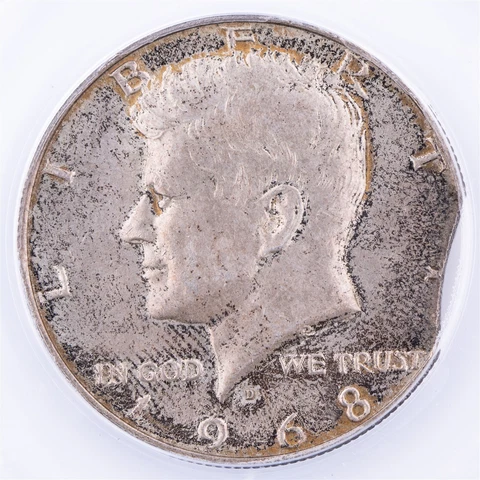 1968-D Kennedy Half Dollar ANACS AU58 Curved Clip Weight 11.03 Grams 50c Cover
