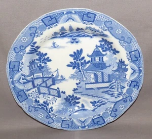 ANTIQUE DAVENPORT HERMIT PATTERN PEARLWARE BLUE & WHITE DINNER PLATE 1810 - Picture 1 of 2