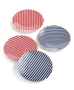 Melamine Appetizer Plates 2 Red and 2 Blue Striped Martha Stewart Cook Out - Picture 1 of 1