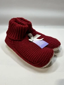 Women's Marled Knit Faux Shearling Lined Booties w/ Grippers Stars Above Red O/S - Picture 1 of 5