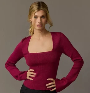 Nuevo con etiquetas Suéter Anthropologie Maeve Cuello Cuadrado Manga Campana Talla XL Frambuesa Metálica - Imagen 1 de 23