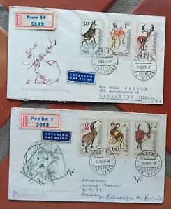 CZECHOSLOVAKIA WILDLIFE COMPLET SET 1963 2 REGISTERED FDCS ADDR TO GUINEE - Picture 1 of 1