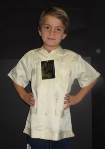 Boy's Guayabera Wedding Baptism Kids Toddler Button-Up Casual Dress Shirt Beige - Picture 1 of 10