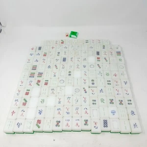 Vintage MAH JONGG MAHJONG Set Green White Two Tone 151 tiles & dice & counter - Picture 1 of 16