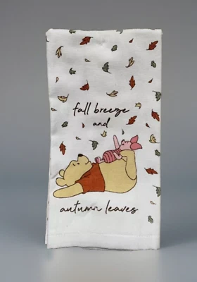 NEW Disney Winnie & Piglet Autumn Leaves 2pc Kitchen Dish Towel Set 16in x 26in - Image 1 of 4