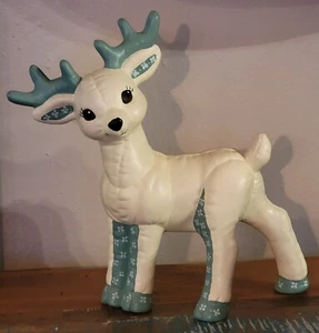 Vintage Kimple stampo renna ceramica dipinto a mano decorazione natalizia bianco verde - Foto 1 di 13