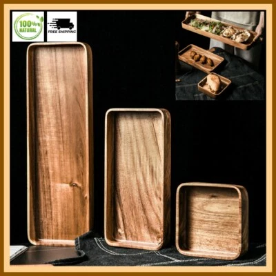 WOODEN SERVING TRAY Eco Friendly Acacia Kitchen Portable Tea Food Party Premium - Image 1 of 4
