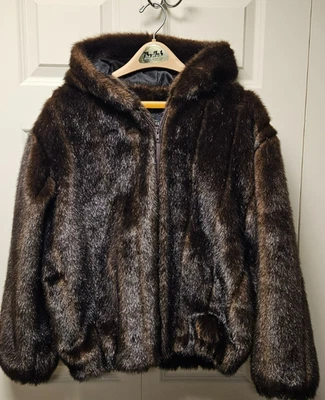 De colección~~Donna Salyers~~Pieles fabulosas~Capucha~Piel sintética~Abrigo~Chaqueta~Mujer~Talla L Foto 1 de 4