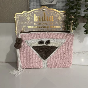 India Handmade Wandering Moon Beaded Travel Pouch Bag Clutch -  Espresso Martini - Picture 1 of 5
