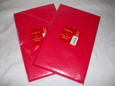Red Holiday Plastic Party Table Cover 54x108 Set 2 Outdoor Disposable Tablecloth - Image 1 of 2