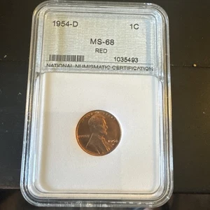 1954-D LINCOLN WHEAT CENT National Numismatic Certification MS - 68 Red  - Picture 1 of 2