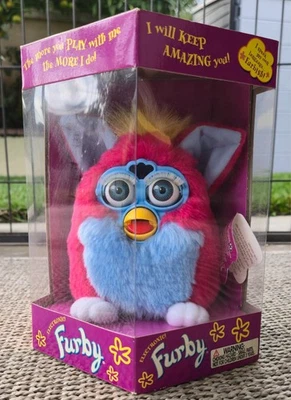 复古 1999 年 Furby Sherbet 粉色和蓝色带蓝色眼睛 全新带盒 密封 — 第 1/4 张图片