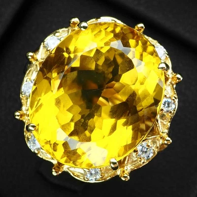 Anillos de plata de ley 925 de oro de 24 quilates luminosos dorados amarillo citrino ovalados 16,20 quilates Foto 1 de 4