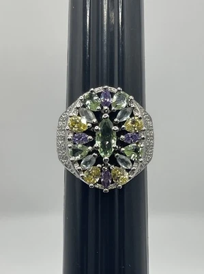 Anillo enchapado en plata de ley púrpura amarillo verde circonita cúbica talla 6 Foto 1 de 4