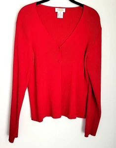 Talbots Sweater Cardigan V-neck silk blend ribbed fabric size M red long sleeve - Picture 1 of 11