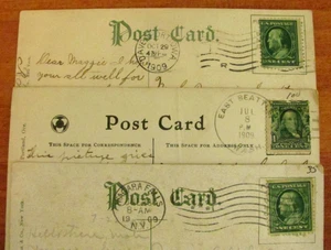 POSTKARTEN LOT (3) ALLE VERSCHICKT 1909, BENJAMIN FRANKLIN ONE CENT BRIEFMARKEN - Bild 1 von 5