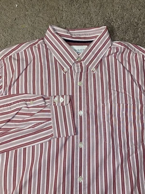 Camisa de vestir de trabajo roja a rayas con botones talla XL de popelines lavados Madison para hombre Foto 1 de 4