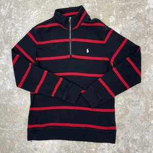 Polo Ralph Lauren Sweater Youth L 14-16 Black Red Stripe Quarter Zip Interlock - Picture 1 of 10