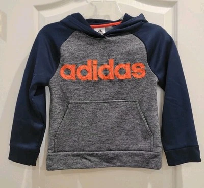 Adidas Hoodie Pullover Sweatshirt Youth Boys Size Small 8 Blue w/ Orange Logo - Image 1 of 4