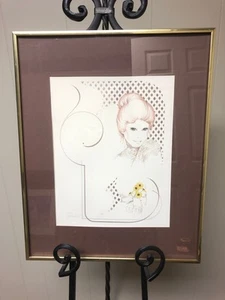 Gold Metal Framed Art Pencil Print Female In Lace Artist Tara - Picture 1 of 3