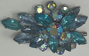 Vintage Anstecknadel Brosche Aqua Kristall Strass Juliana Style Tracht 60er - 70er Jahre - Bild 1 von 2