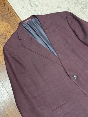 Blazer Ermengildo Zegna Crossover Borgoña Sombra Cuadros Lino Lana Seda 54R Foto 1 de 4