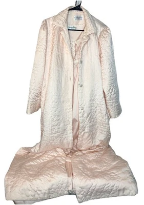 复古 Christian Dior 内衣粉色绗缝缎面美国联盟制造睡衣 M — 第 1/4 张图片